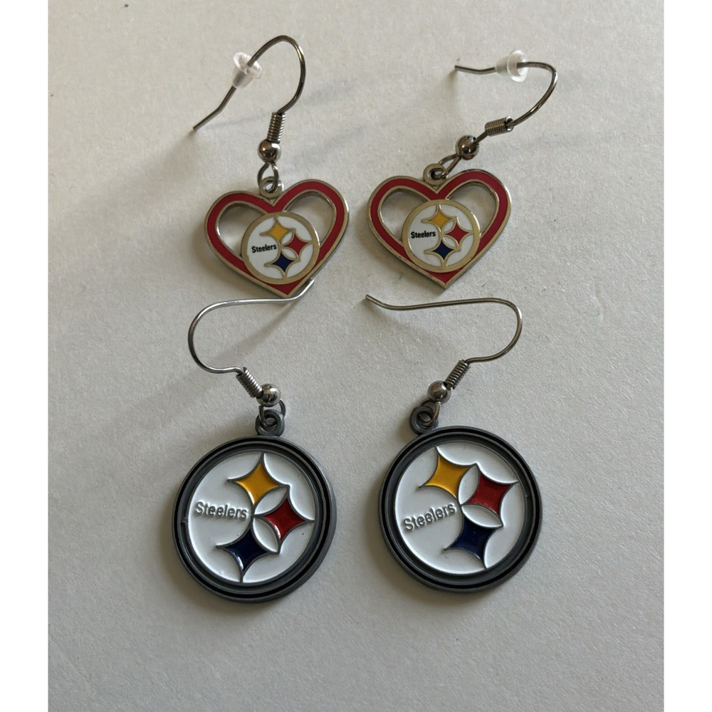 Pittsburgh Steelers NFL Football Charm Dangle Pierced Wired Earrings Lot Of 2